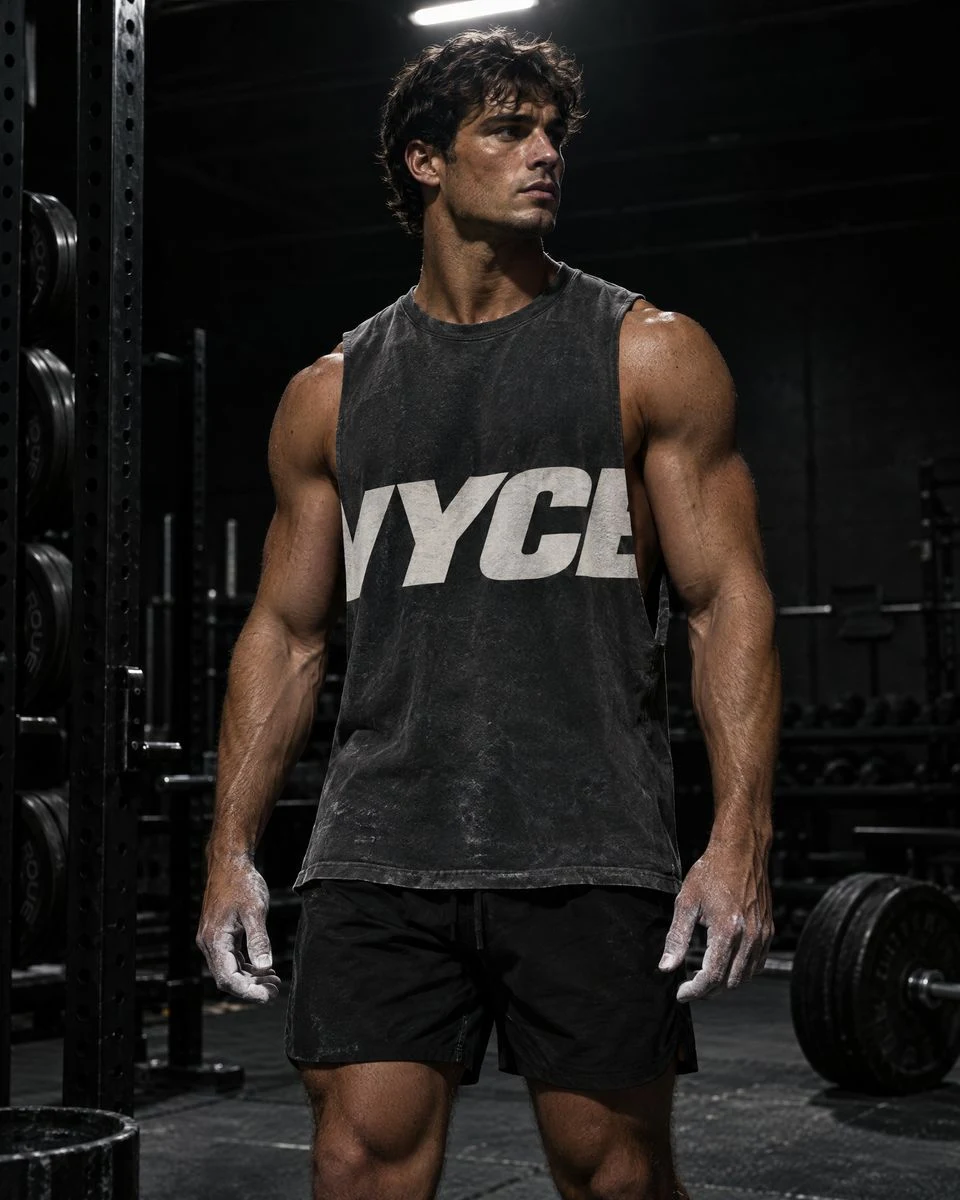 Crop-off tank: a giant bone VYCE across the chest of a washed charcoal tank
